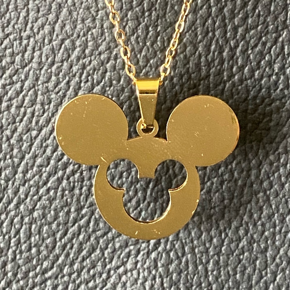 Stainless Steel Gold Tone Mickey Mouse Pendant Necklace